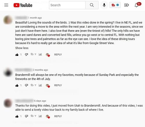 YouTube for real estate agents channel comments.